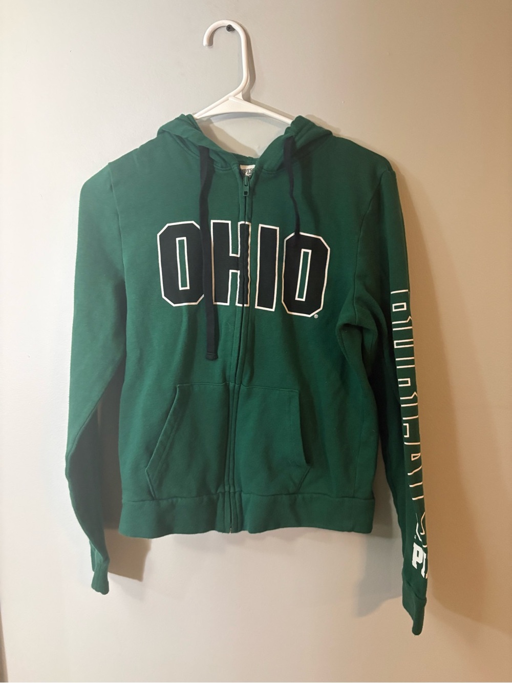 PINK Victoria's Secret Green Ohio University Hooded Zip-Up Sweatshirt